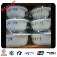 Heat-Resistant Glass 2.5 Quart Casserole Dish Lid Flower Blue on White Opal Glassware Bowls Set